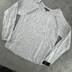 INC International Concepts Womens Gray Grommet Raglan Sleeve Knit Sweater M NEW